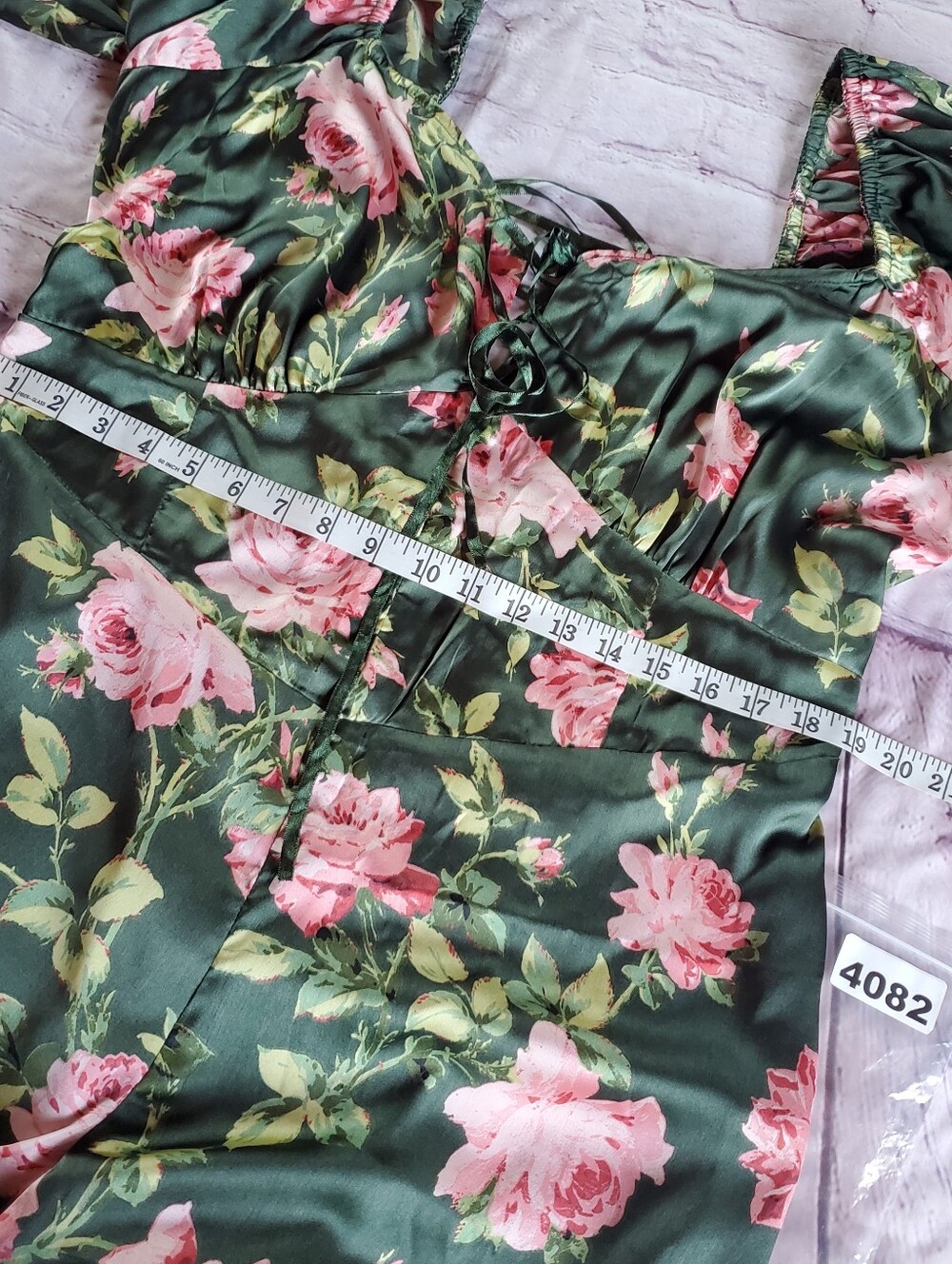 ASOS Design Curve Satin Te Jumpsuit Green Floral Wide-leg Lace-up Back Boho 18 - Picture 12 of 16